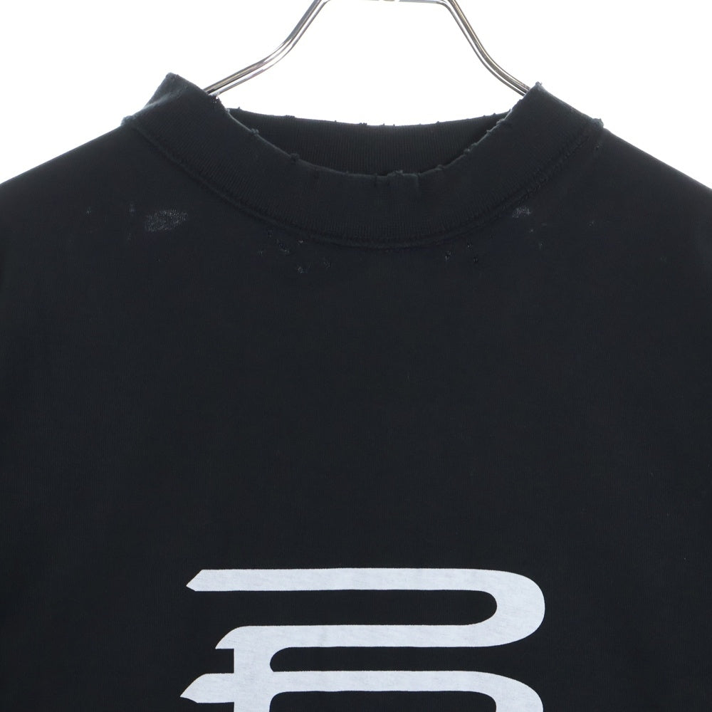 BALENCIAGA(バレンシアガ) ダメージ加工 ロゴプリント半袖Tシャツ クルーネックカットソー ブラック 787358 TQVG1