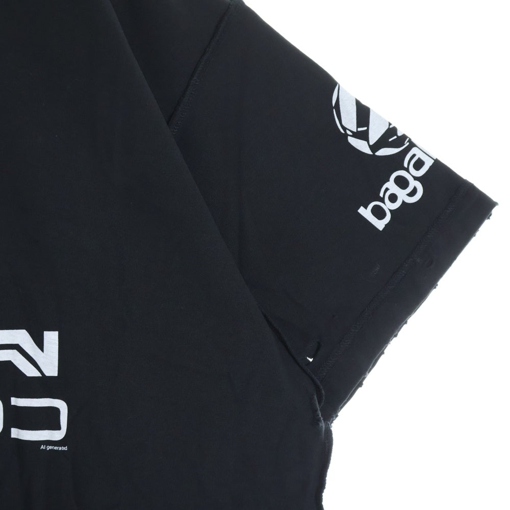BALENCIAGA(バレンシアガ) ダメージ加工 ロゴプリント半袖Tシャツ クルーネックカットソー ブラック 787358 TQVG1