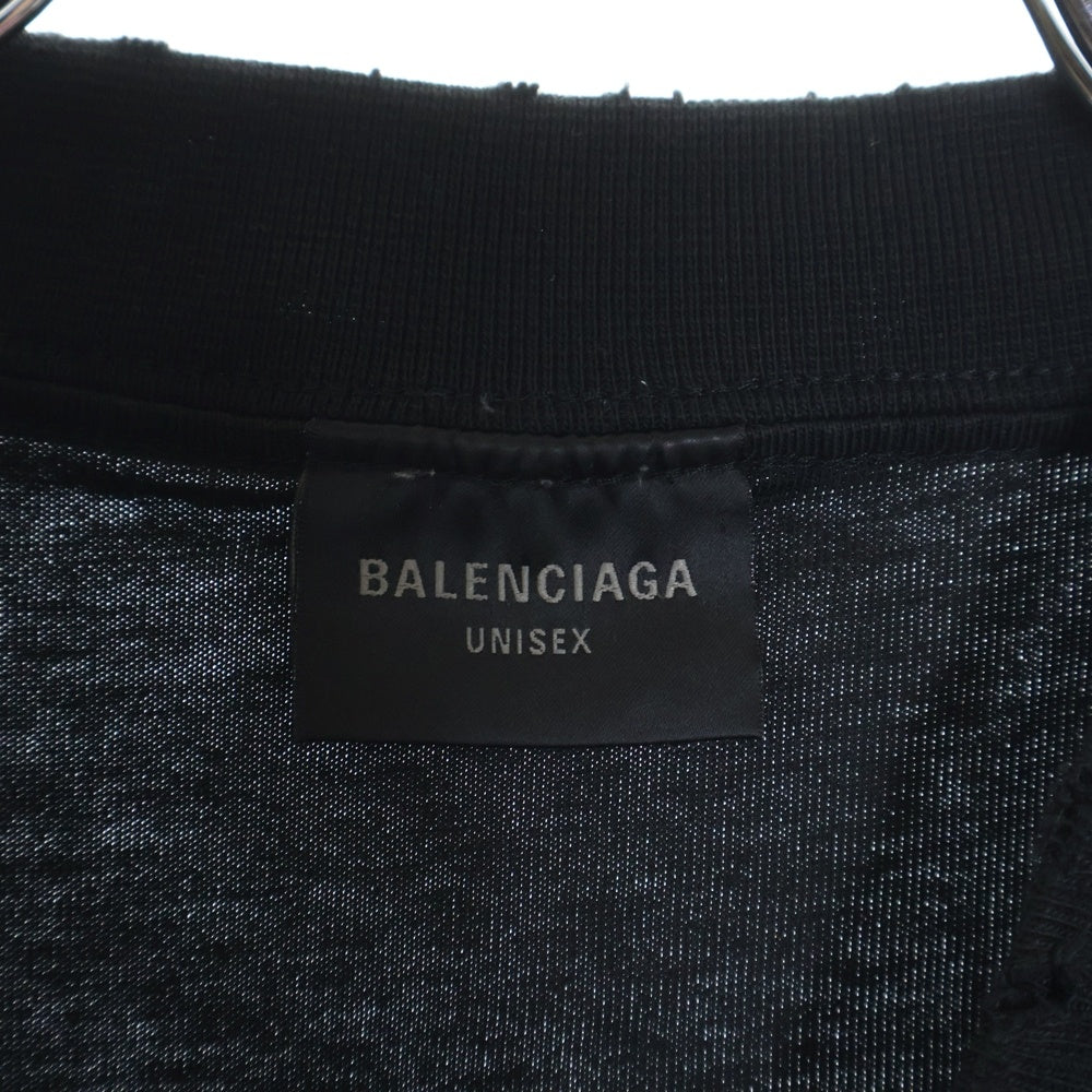 BALENCIAGA(バレンシアガ) ダメージ加工 ロゴプリント半袖Tシャツ クルーネックカットソー ブラック 787358 TQVG1