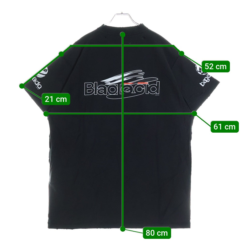 BALENCIAGA(バレンシアガ) ダメージ加工 ロゴプリント半袖Tシャツ クルーネックカットソー ブラック 787358 TQVG1