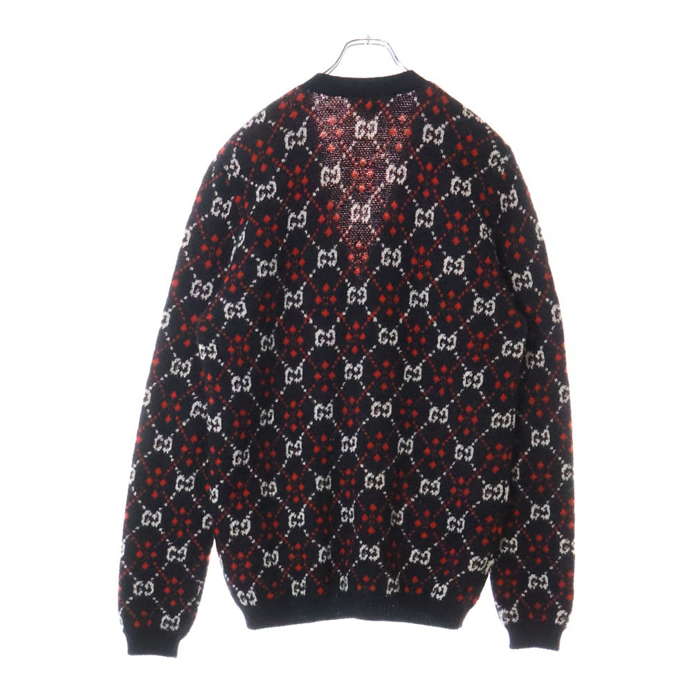 GUCCI(グッチ) GG ダイヤモンド アルパカ混 ニット カーディガン 543497 X9Z62 ブラック/レッド/ホワイト