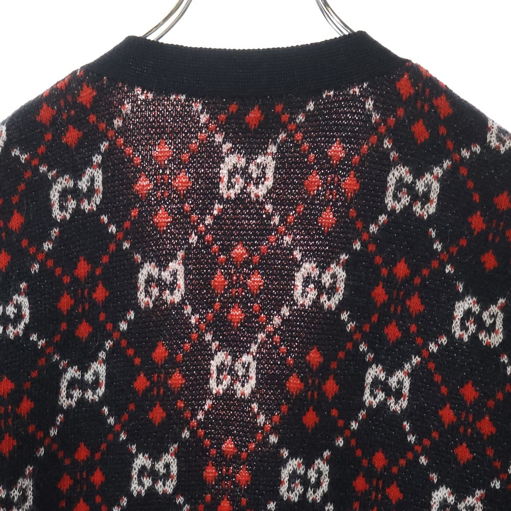 GUCCI(グッチ) GG ダイヤモンド アルパカ混 ニット カーディガン 543497 X9Z62 ブラック/レッド/ホワイト