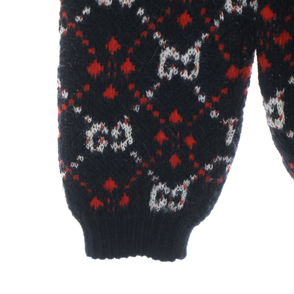GUCCI(グッチ) GG ダイヤモンド アルパカ混 ニット カーディガン 543497 X9Z62 ブラック/レッド/ホワイト