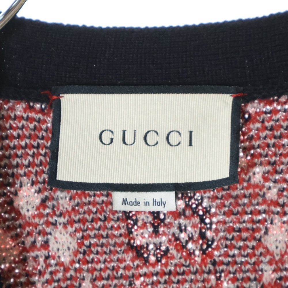 GUCCI(グッチ) GG ダイヤモンド アルパカ混 ニット カーディガン 543497 X9Z62 ブラック/レッド/ホワイト