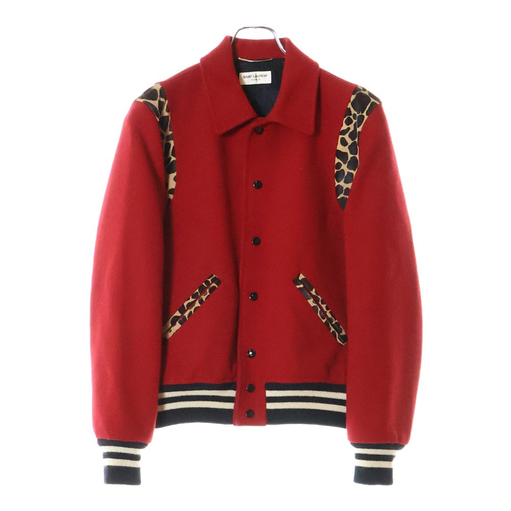 SAINT LAURENT PARIS(サンローランパリ) 14AW Teddy Jacket テディジャケット ハラコ切替スタジャン ブルゾン 361790 Y580F レッド