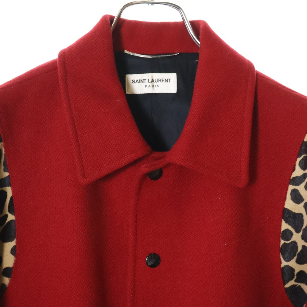 SAINT LAURENT PARIS(サンローランパリ) 14AW Teddy Jacket テディジャケット ハラコ切替スタジャン ブルゾン 361790 Y580F レッド