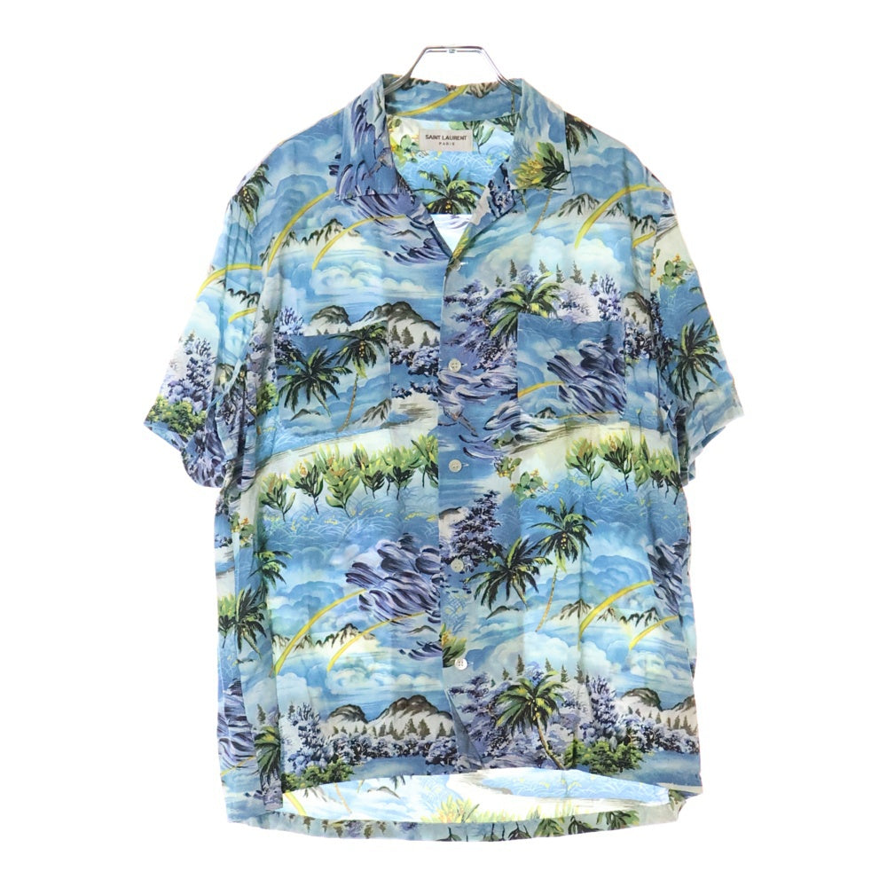 SAINT LAURENT PARIS(サンローランパリ) 16SS エディ期 Rayon Shirt ハワイアンプリント 半袖レーヨンシャツ アロハシャツ 415167 Y934L ブルー