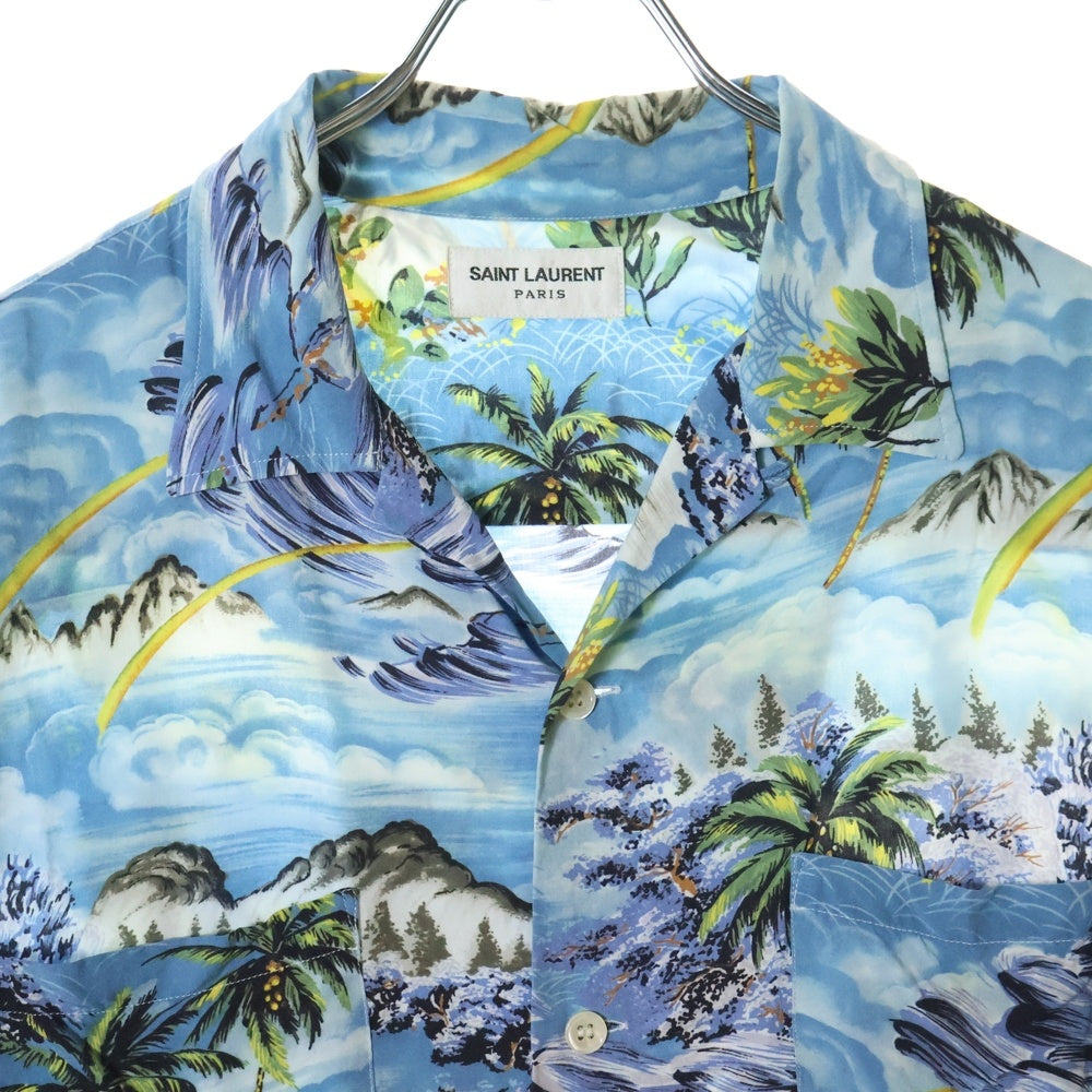SAINT LAURENT PARIS(サンローランパリ) 16SS エディ期 Rayon Shirt ハワイアンプリント 半袖レーヨンシャツ アロハシャツ 415167 Y934L ブルー