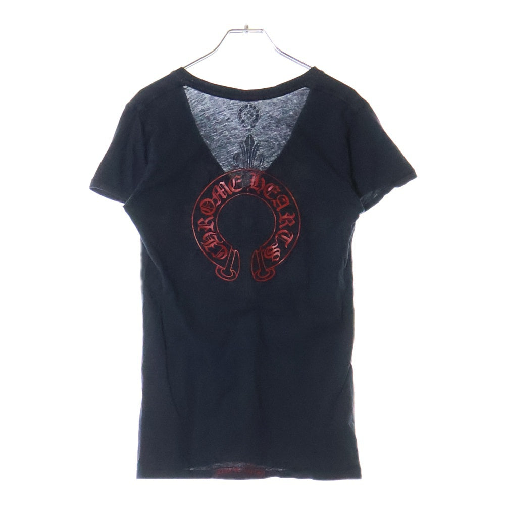 CHROME HEARTS(クロムハーツ) バックホースシュープリント Vネック 半袖Tシャツ ネイビー レディース