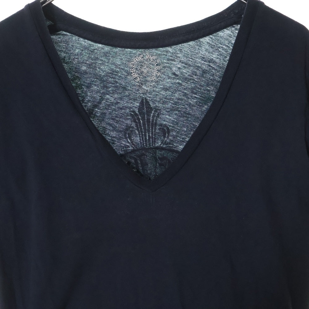 CHROME HEARTS(クロムハーツ) バックホースシュープリント Vネック 半袖Tシャツ ネイビー レディース
