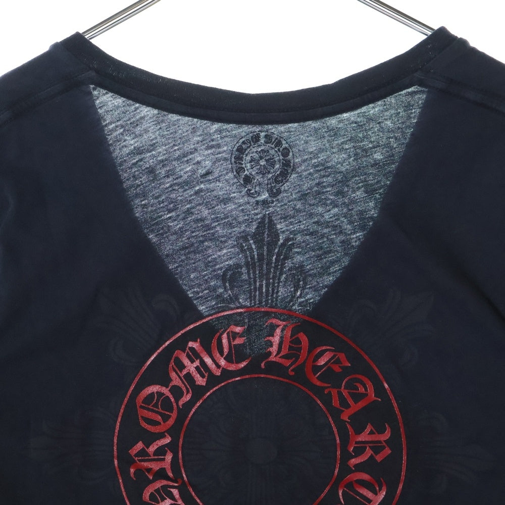 CHROME HEARTS(クロムハーツ) バックホースシュープリント Vネック 半袖Tシャツ ネイビー レディース