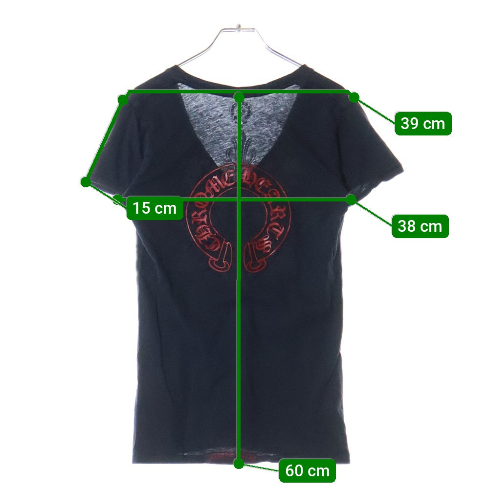 CHROME HEARTS(クロムハーツ) バックホースシュープリント Vネック 半袖Tシャツ ネイビー レディース