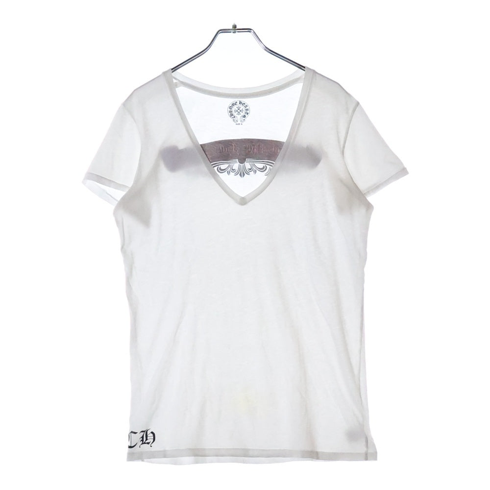 CHROME HEARTS(クロムハーツ) スクロールラベルフローラルプリント Vネック半袖Tシャツ ホワイト