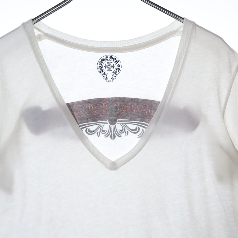 CHROME HEARTS(クロムハーツ) スクロールラベルフローラルプリント Vネック半袖Tシャツ ホワイト