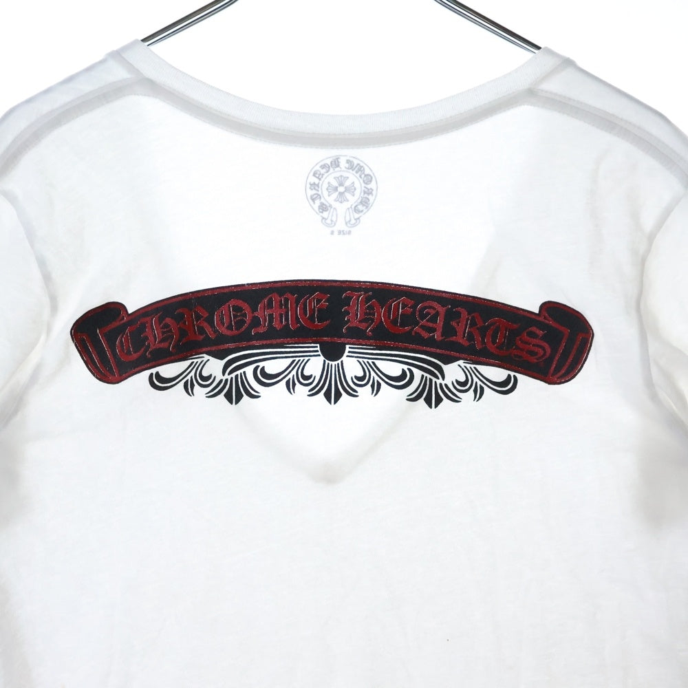 CHROME HEARTS(クロムハーツ) スクロールラベルフローラルプリント Vネック半袖Tシャツ ホワイト