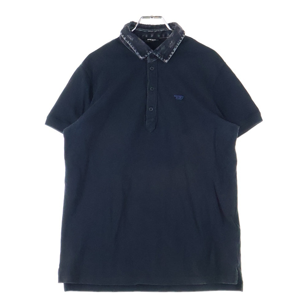 DIESEL(ディーゼル) ポロシャツ デニム ドッキングシャツ ダメージ加工 ネイビー