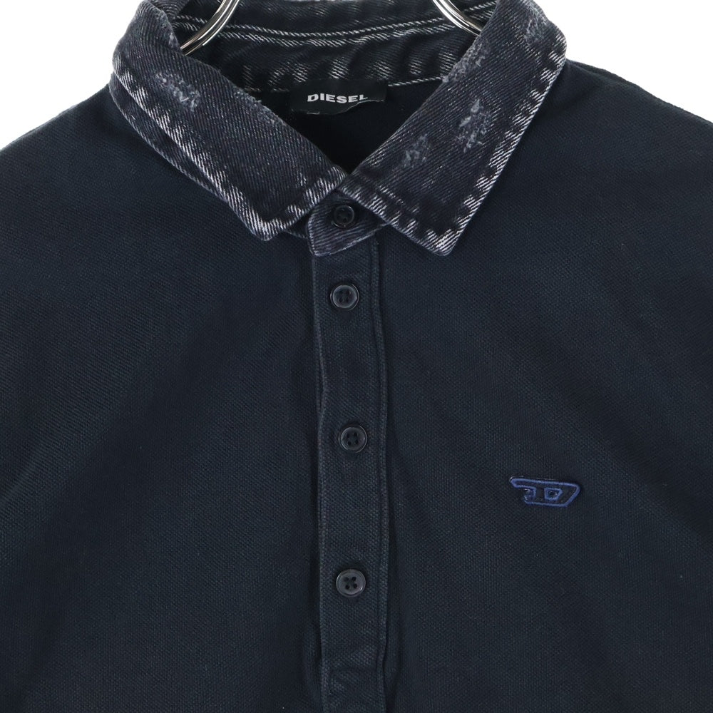 DIESEL(ディーゼル) ポロシャツ デニム ドッキングシャツ ダメージ加工 ネイビー