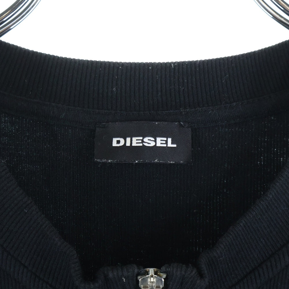 DIESEL(ディーゼル) Tシャツ 半袖カットソー ハーフジップ リブニット ブラック