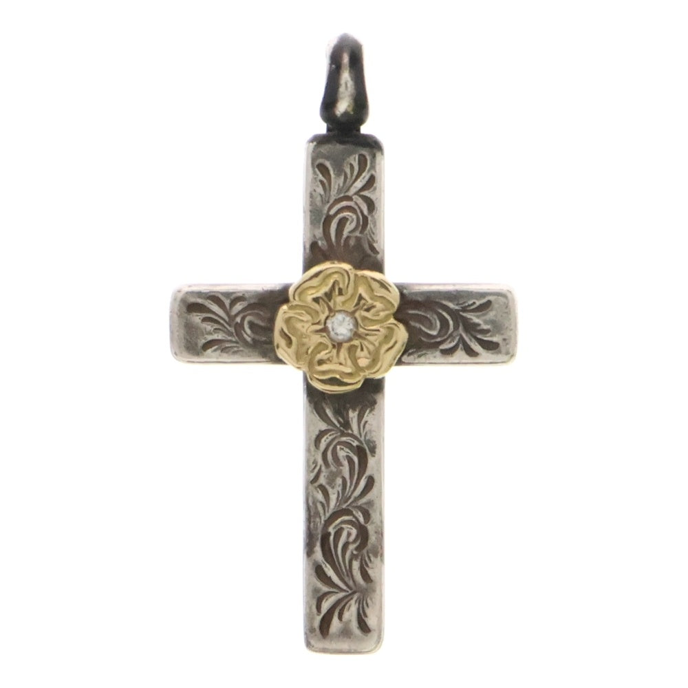 鷲見太郎(ワシミタロウ) Mini Arabesque Cross Pendant S K18 Flower Metal Diamond 2mm ミニアラベスククロスダイヤモンド付きフラワーメタル ペンダントトップ シルバー/ゴールド
