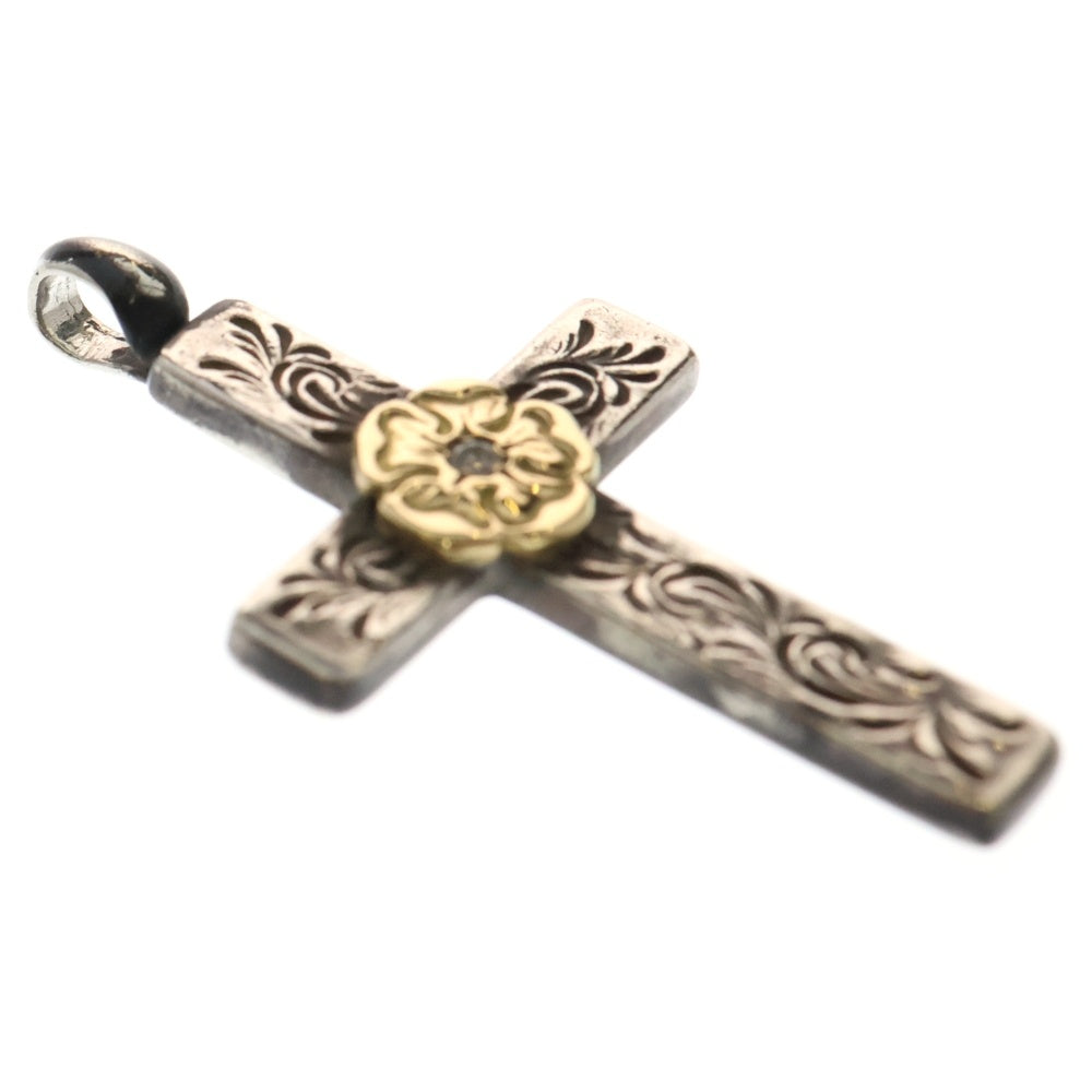 鷲見太郎(ワシミタロウ) Mini Arabesque Cross Pendant S K18 Flower Metal Diamond 2mm ミニアラベスククロスダイヤモンド付きフラワーメタル ペンダントトップ シルバー/ゴールド