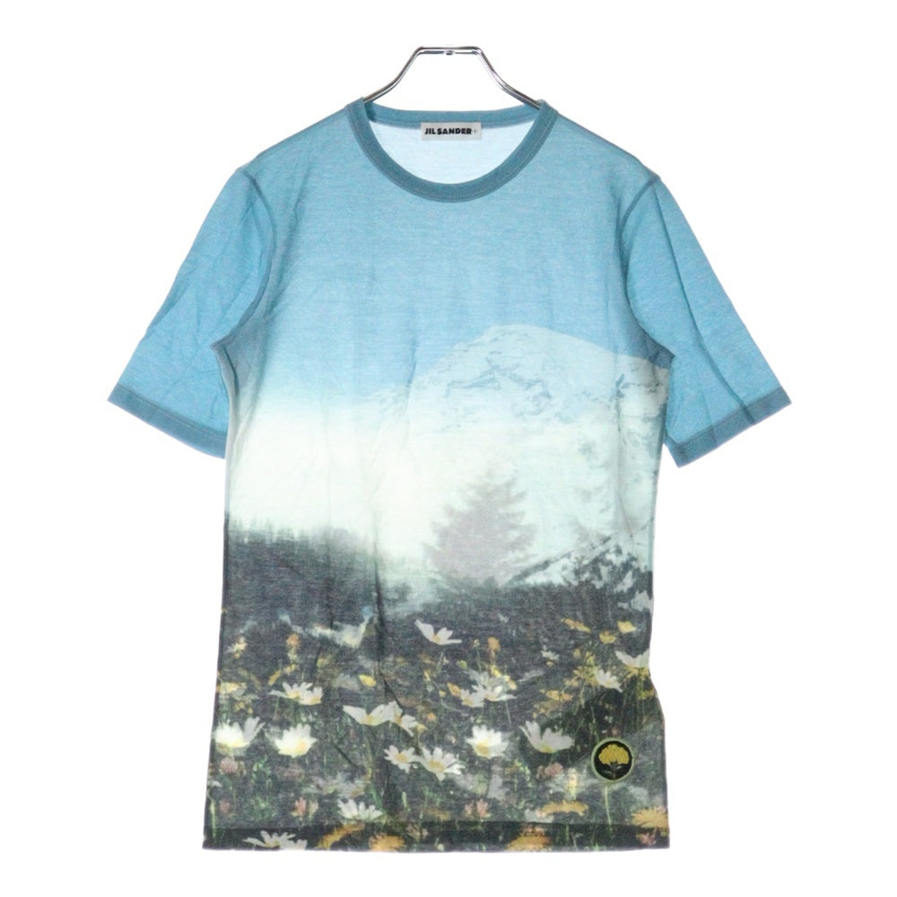 JIL SANDER(ジルサンダー) ALPS TECH COTTON TEE アルプス総柄プリント クルーネック 半袖Tシャツ ブルー J40GC0109 J20030 レディース