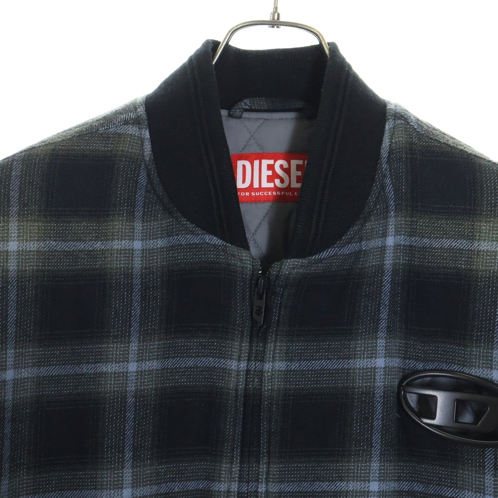 DIESEL(ディーゼル) Padded Bomber Jacket フロントDロゴ チェック ボンバージャケット グレー A16217 0ABCD