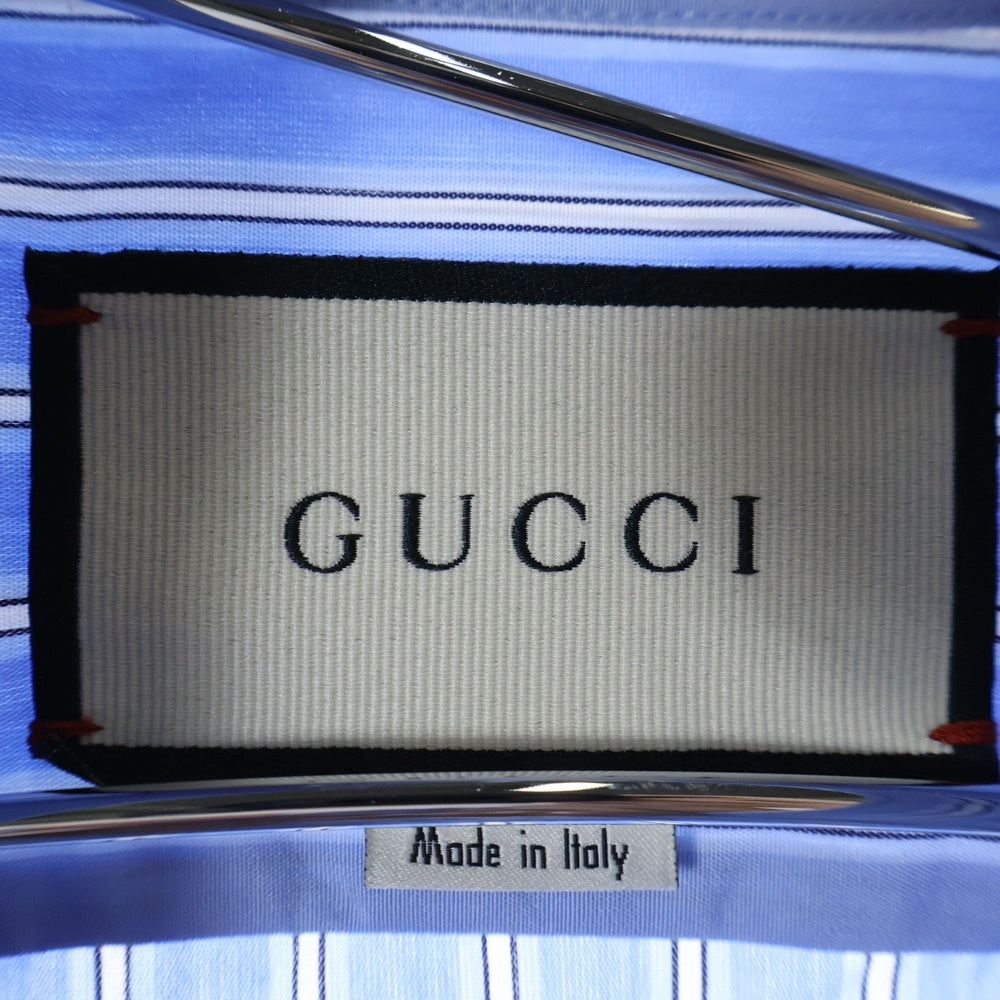 GUCCI(グッチ) ロゴ刺繍 ストライプ長袖シャツ ブルー 574508 ZABY5