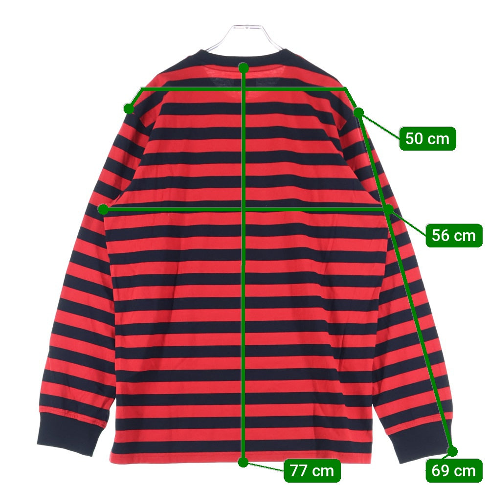 SUPREME(シュプリーム) 19AW Flags L/S Top フラッグ刺繍ボーダー長袖Tシャツ レッド/ブラック