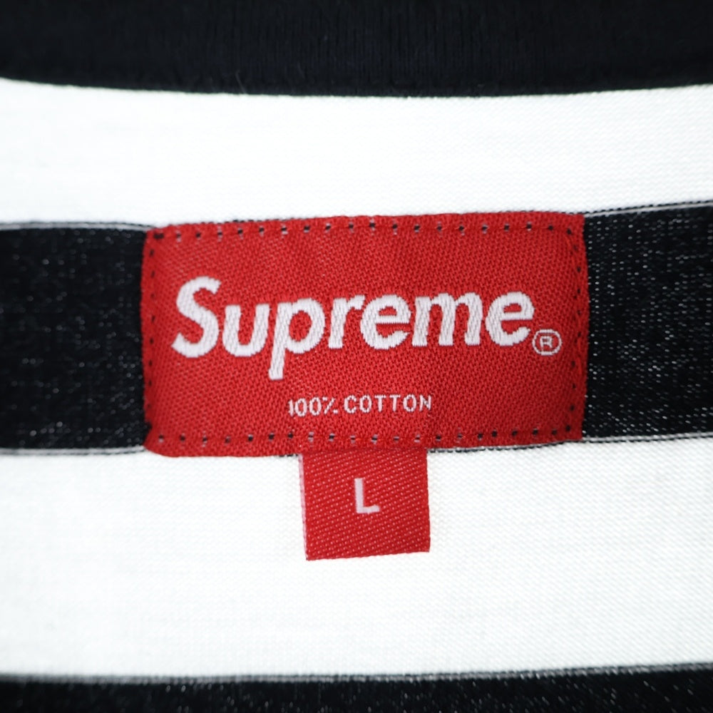 SUPREME(シュプリーム) 19AW Flags L/S Top フラッグ刺繍ボーダー長袖Tシャツ ホワイト/ブラック