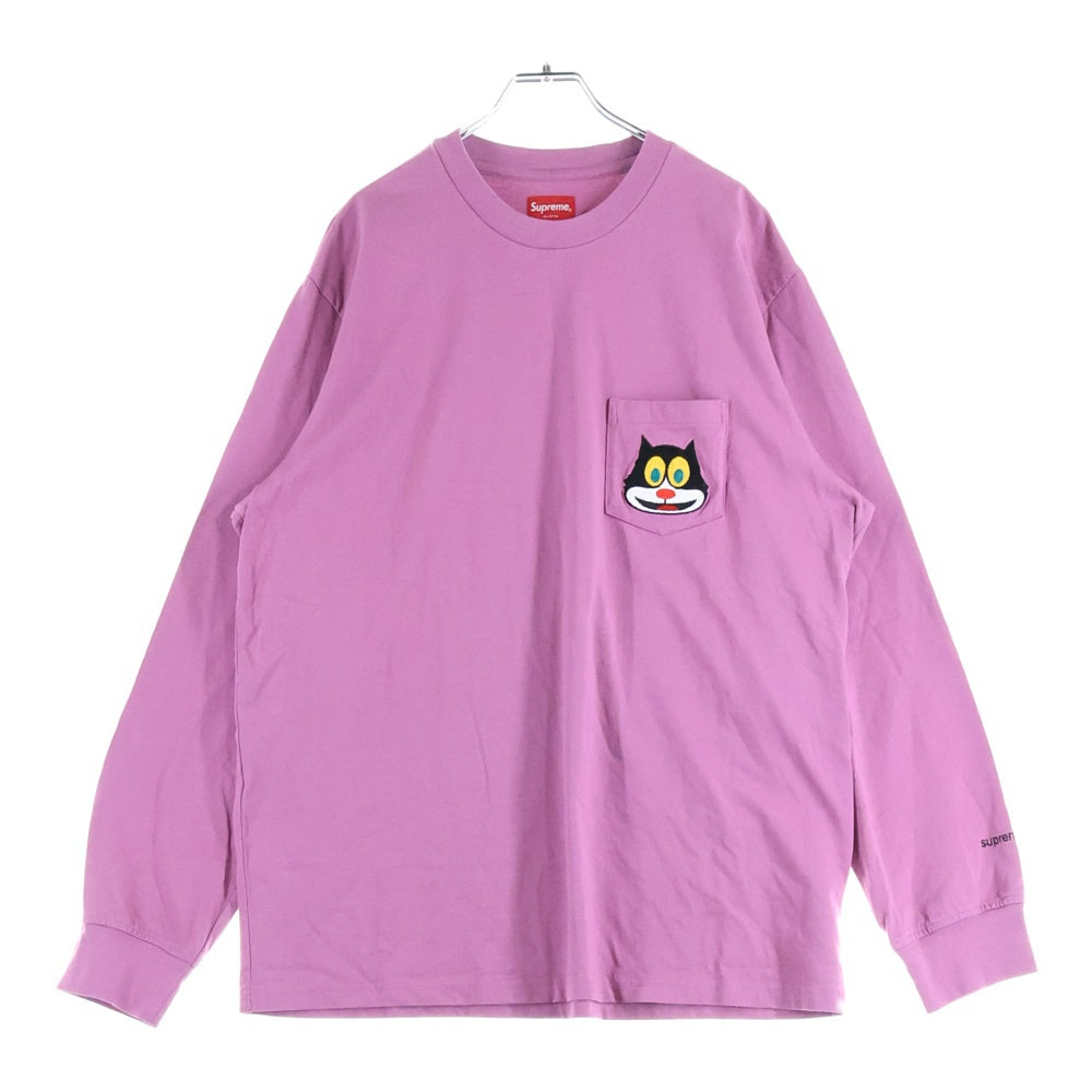 SUPREME(シュプリーム) 19AW Cat L/S Pocket Tee キャットロングスリーブポケットTシャツ 長袖カットソー マゼンタ