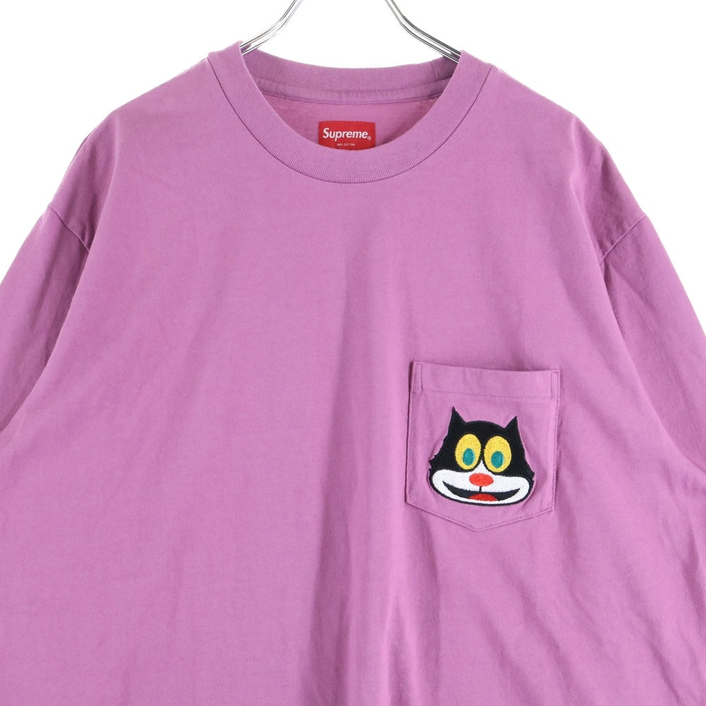 SUPREME(シュプリーム) 19AW Cat L/S Pocket Tee キャットロングスリーブポケットTシャツ 長袖カットソー マゼンタ