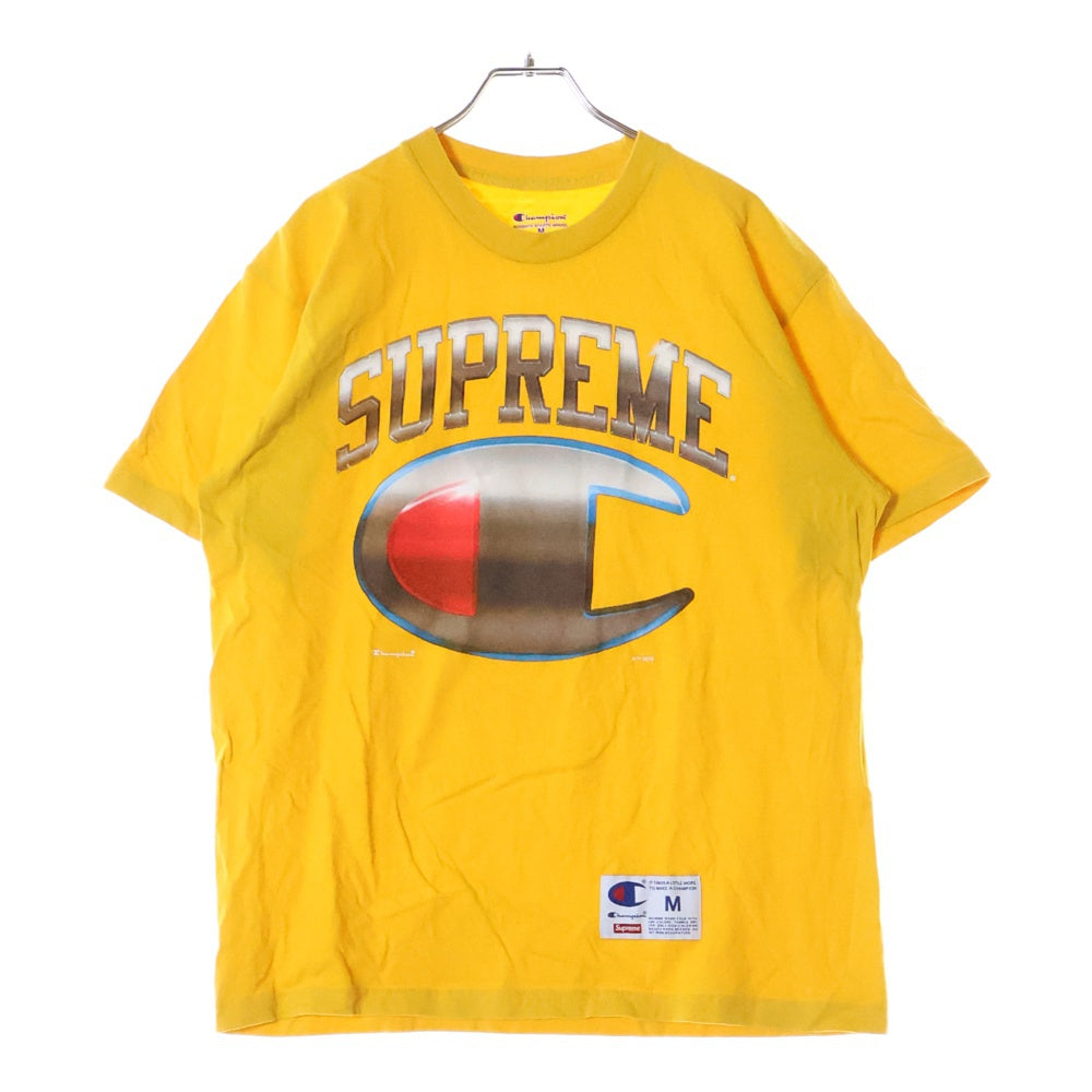 SUPREME(シュプリーム) 19SS ×Champion Chrome Crewneck チャンピオン クローム ロゴプリント Tシャツ 半袖カットソー イエロー