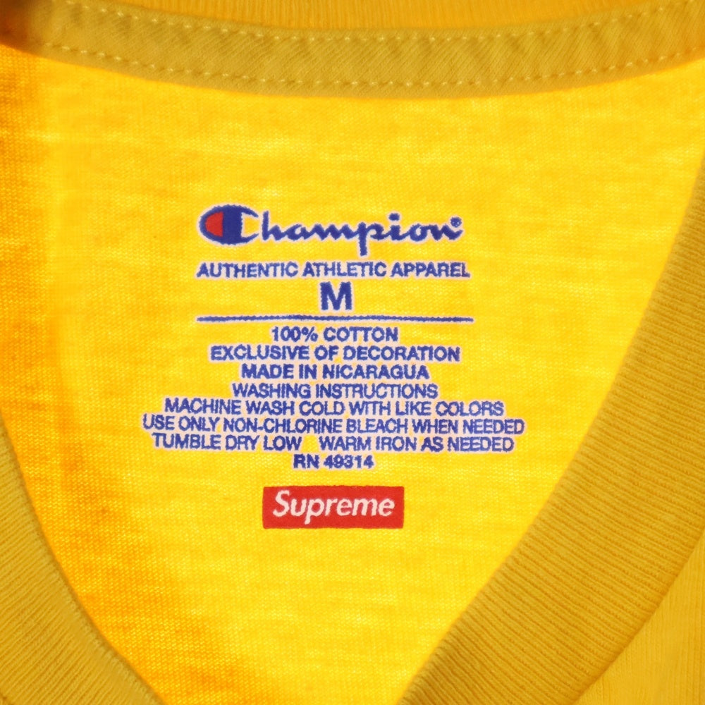 SUPREME(シュプリーム) 19SS ×Champion Chrome Crewneck チャンピオン クローム ロゴプリント Tシャツ 半袖カットソー イエロー