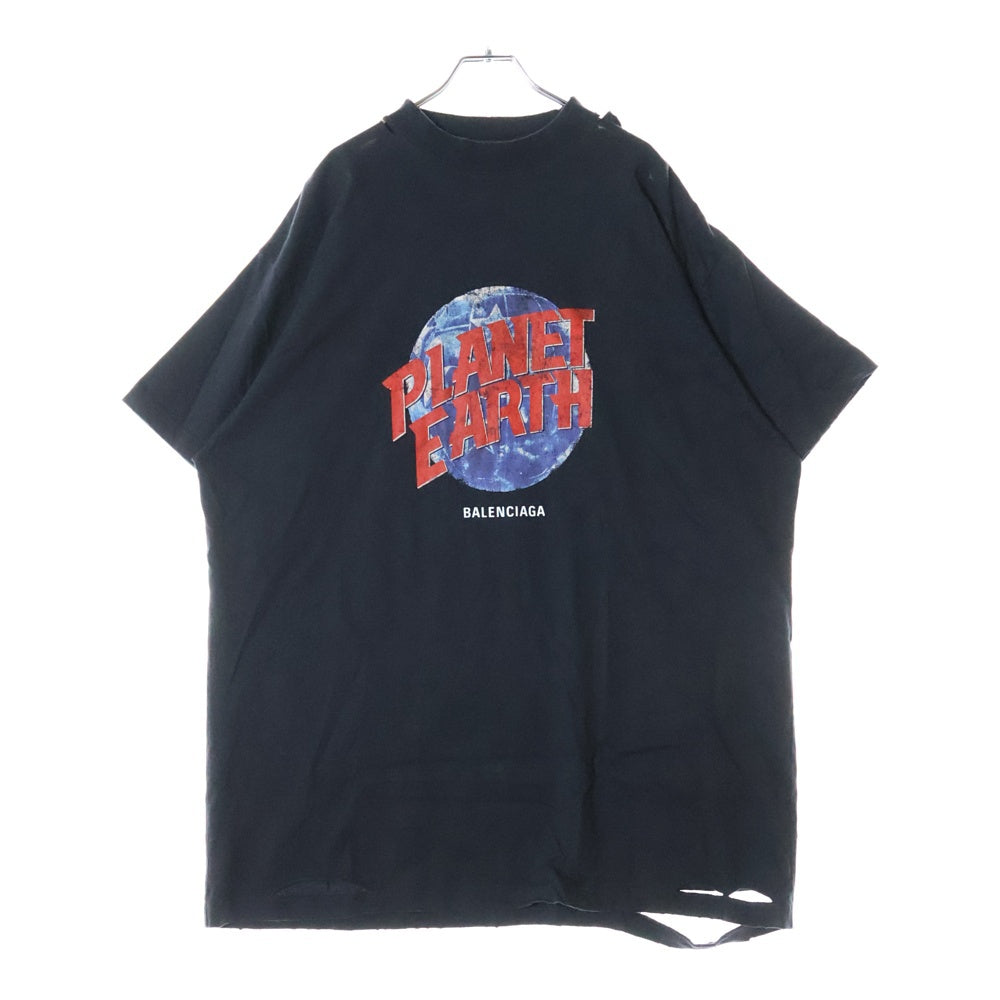 BALENCIAGA(バレンシアガ) PRANET EARTH OVERSIZED T-SHIRT ダメージ加工 プラネットアース オーバーサイズ半袖Tシャツ ブラック 787349 TRVC9