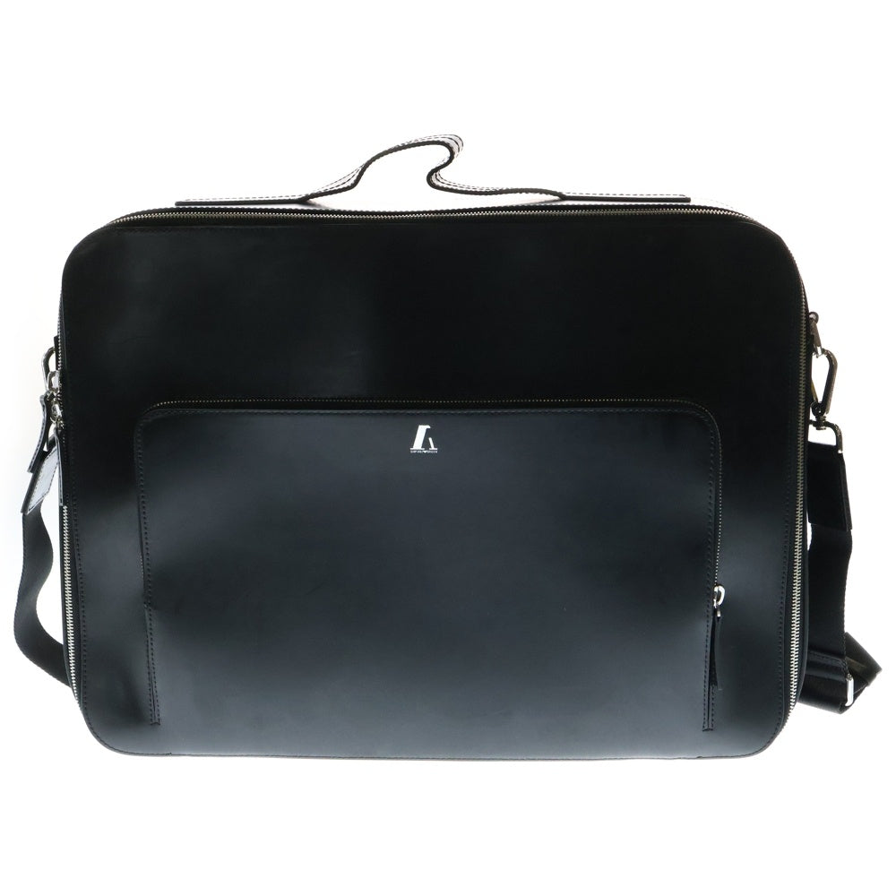 EMPORIO ARMANI(エンポリオアルマーニ) ロゴプリント レザーブリーフケース ブラック