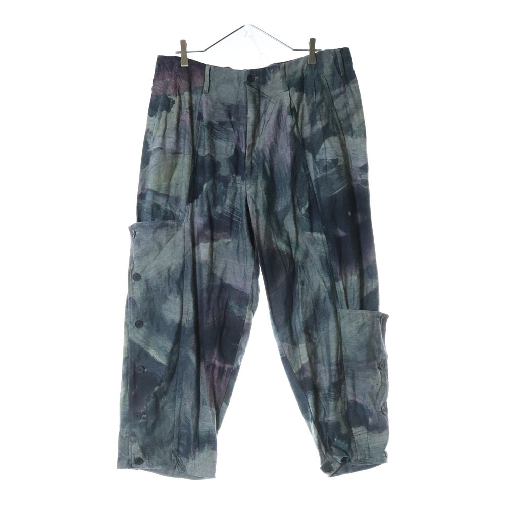 Yohji Yamamoto POUR HOMME(ヨウジヤマモト プールオム) 21SS 脇釦絵プリント ドローストリング ワイド パンツ グレー HD-P21-007