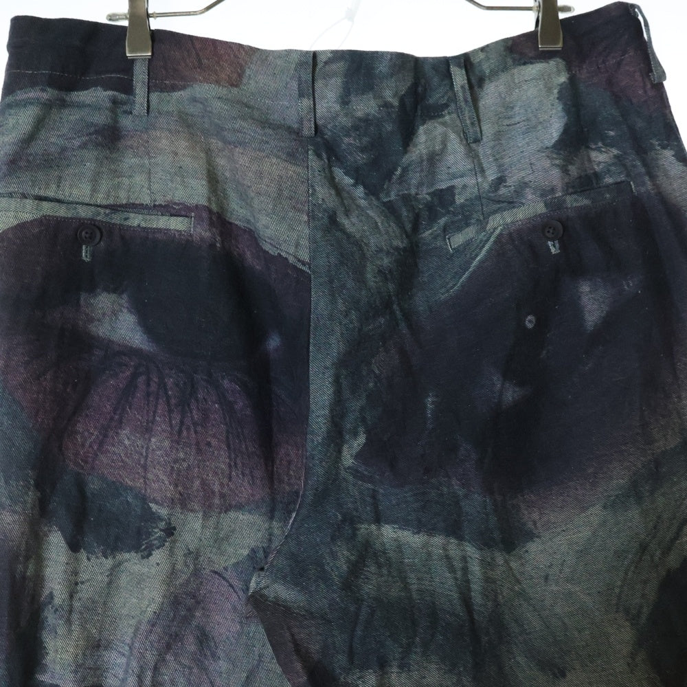 Yohji Yamamoto POUR HOMME(ヨウジヤマモト プールオム) 21SS 脇釦絵プリント ドローストリング ワイド パンツ グレー HD-P21-007