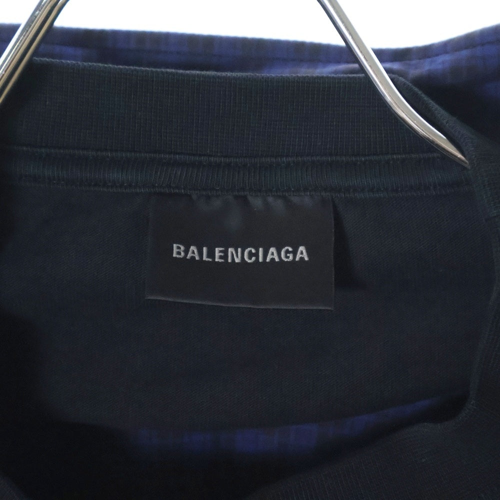 BALENCIAGA(バレンシアガ) BBアイコン刺繍 レイヤード 長袖シャツ ブルー/ブラック 699227 TNM42