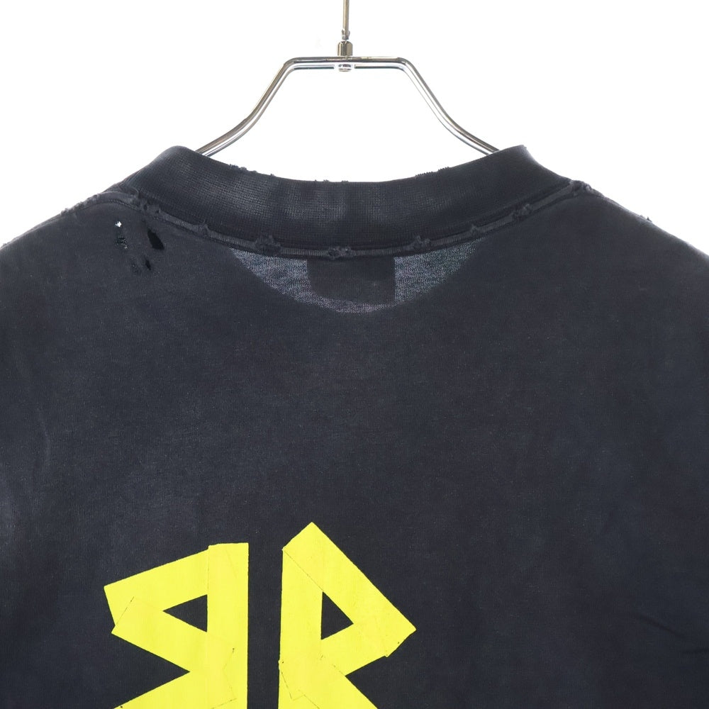 BALENCIAGA(バレンシアガ) デストロイ加工 テープロゴ クルーネック 半袖Tシャツ ブラック 739784 T0VA9