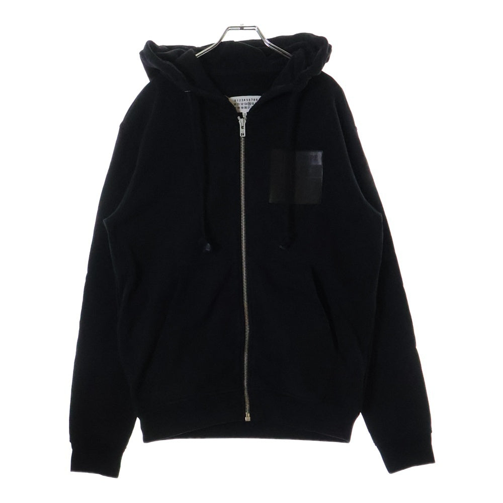 Maison Margiela 14(メゾンマルジェラ) 20SS STEREOTYPE LOGO HOODIE ロゴレザーパッチ ジップアップ パーカー ブラック S50HG0031