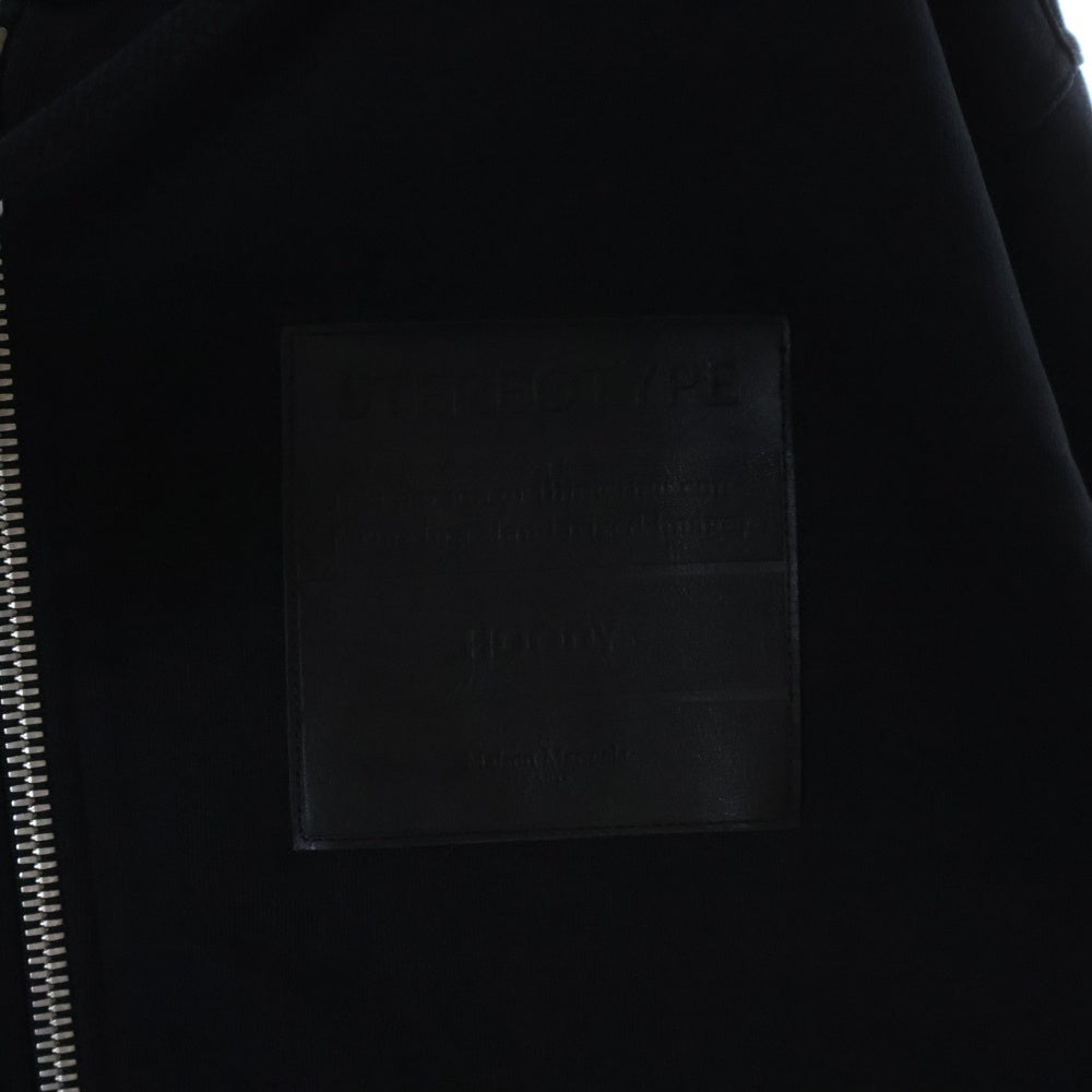 Maison Margiela 14(メゾンマルジェラ) 20SS STEREOTYPE LOGO HOODIE ロゴレザーパッチ ジップアップ パーカー ブラック S50HG0031