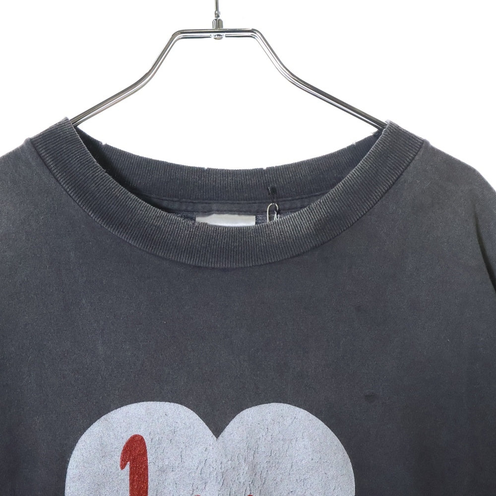 SAINT MICHAEL(セントマイケル) 25SS HEART TEE ヴィンテージ加工 ハートプリント半袖Tシャツ クルーネックカットソー ブラック SM-HR8-0000-001
