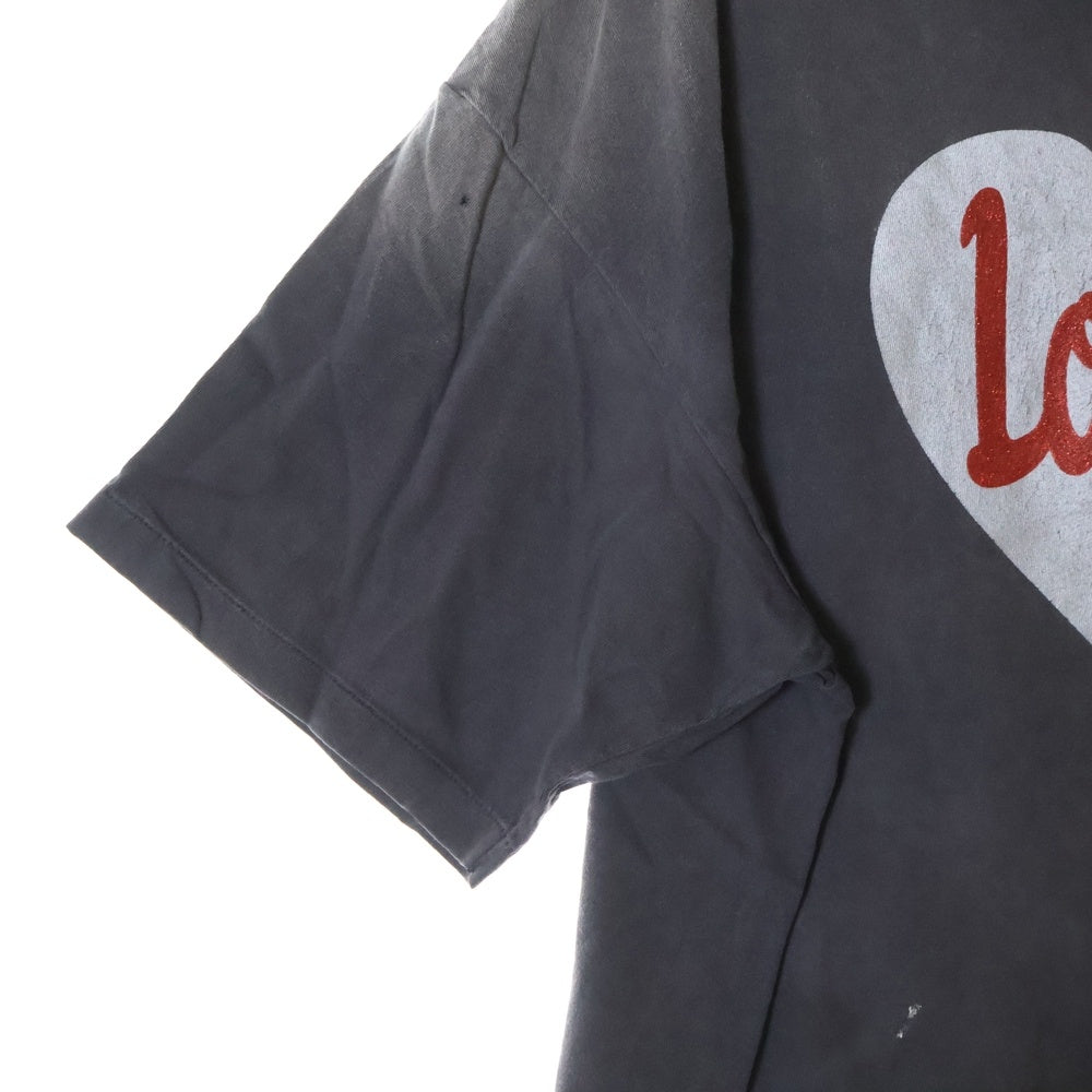 SAINT MICHAEL(セントマイケル) 25SS HEART TEE ヴィンテージ加工 ハートプリント半袖Tシャツ クルーネックカットソー ブラック SM-HR8-0000-001