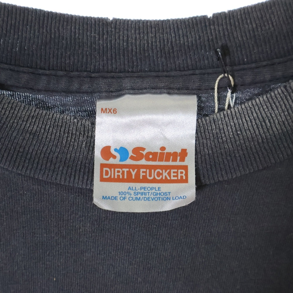 SAINT MICHAEL(セントマイケル) 25SS HEART TEE ヴィンテージ加工 ハートプリント半袖Tシャツ クルーネックカットソー ブラック SM-HR8-0000-001