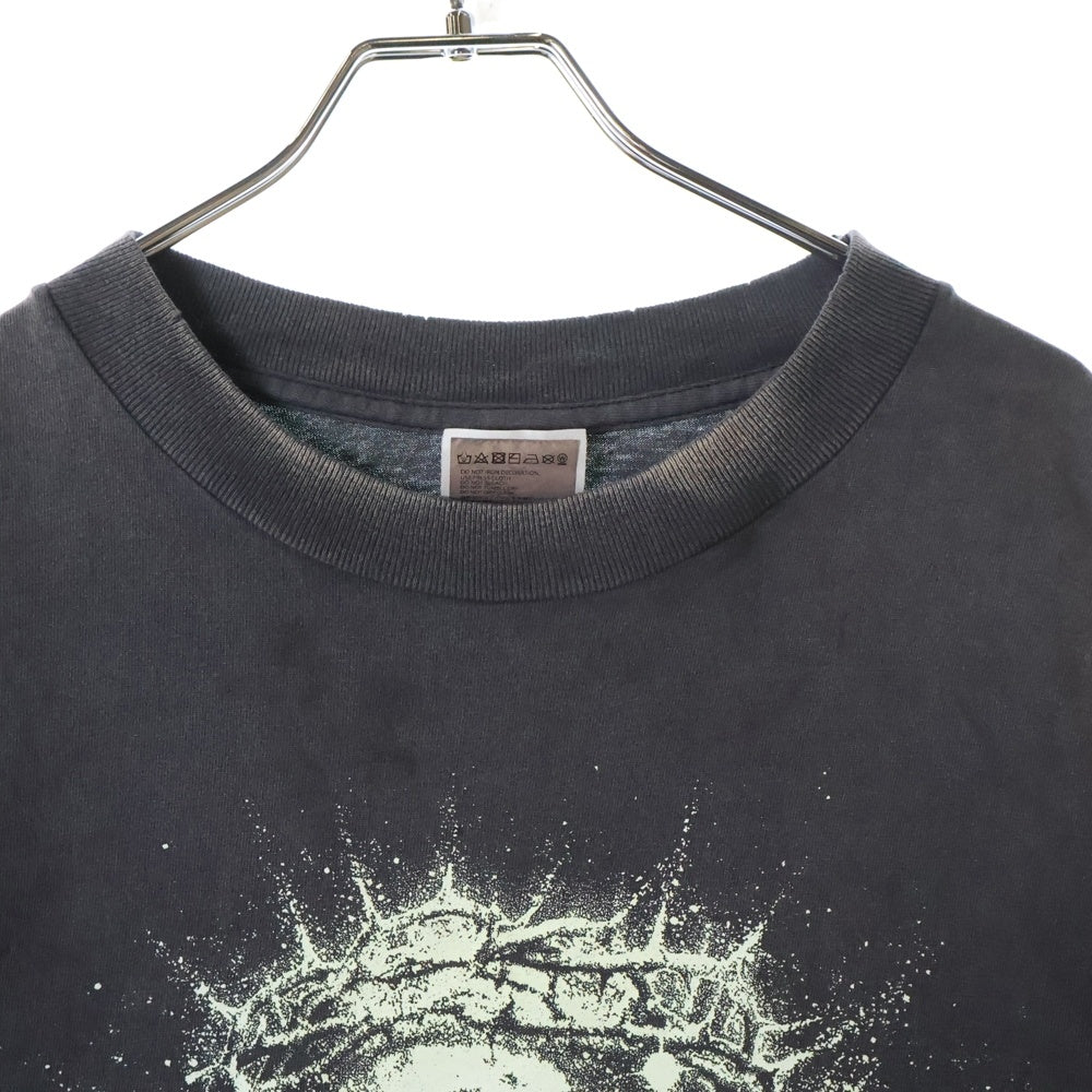 SAINT MICHAEL(セントマイケル) 25SS Jesus TEE ヴィンテージ加工 ジーザス プリント半袖Tシャツ クルーネックカットソー ブラック SM-HR8-0000-016