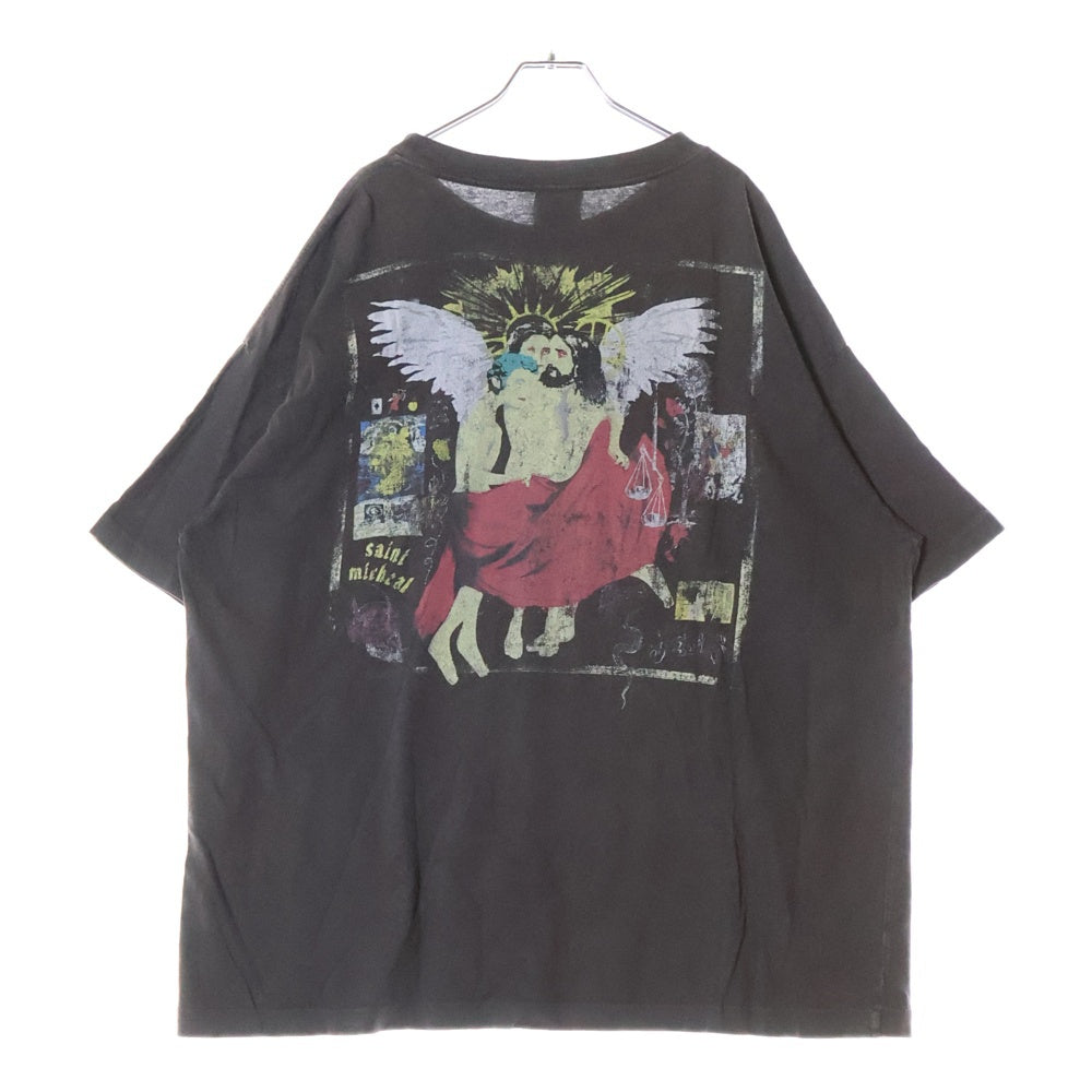 SAINT MICHAEL(セントマイケル) 20AW ヴィンテージ加工 グラフィックプリント半袖Tシャツ クルーネックカットソー ブラック SM-A20-0000-001