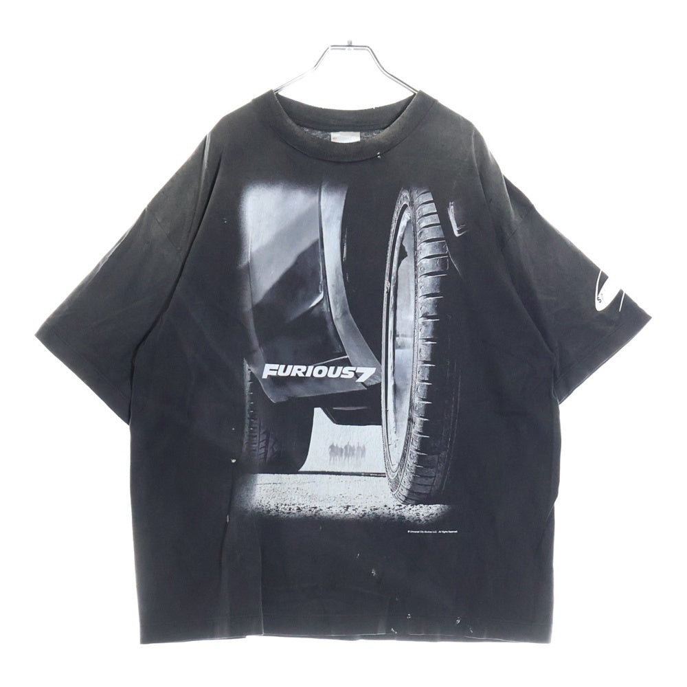 SAINT MICHAEL(セントマイケル) 25AW ×FAST&FURIOUS FF TEE ヴィンテージ加工 プリント半袖Tシャツ クルーネックカットソー ブラック SM-HR1-0000-C74