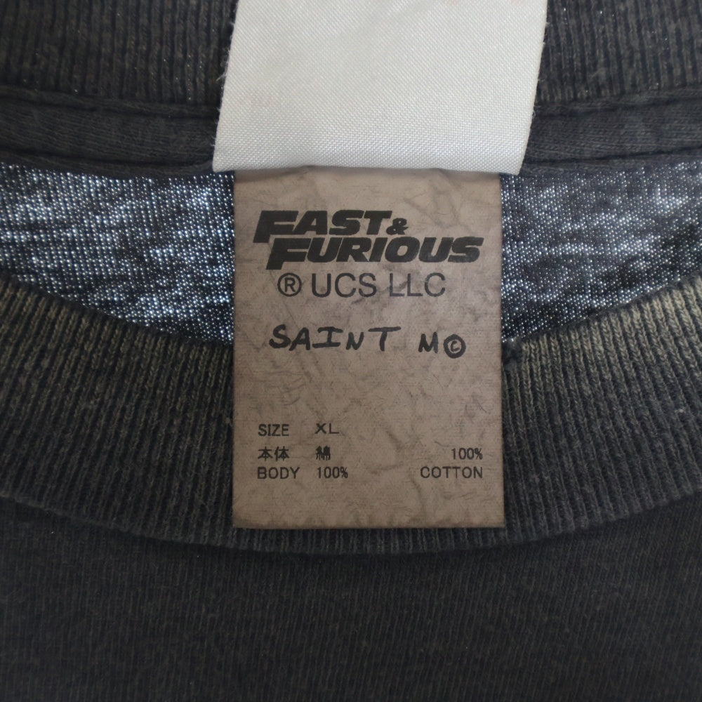 SAINT MICHAEL(セントマイケル) 25AW ×FAST&FURIOUS FF TEE ヴィンテージ加工 プリント半袖Tシャツ クルーネックカットソー ブラック SM-HR1-0000-C74