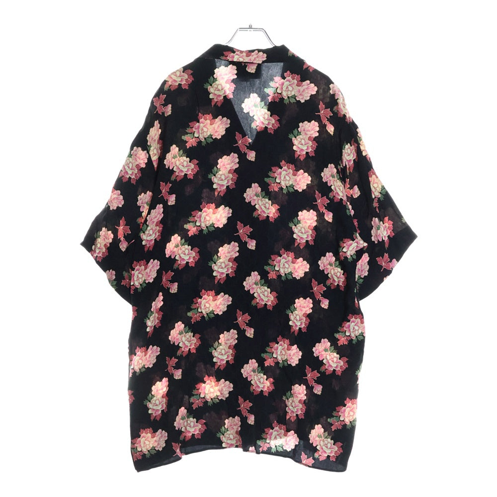 GUCCI(グッチ) フラワープリント GG総柄 オープンカラー半袖シルクシャツ ブラック 625502 ZAEP6