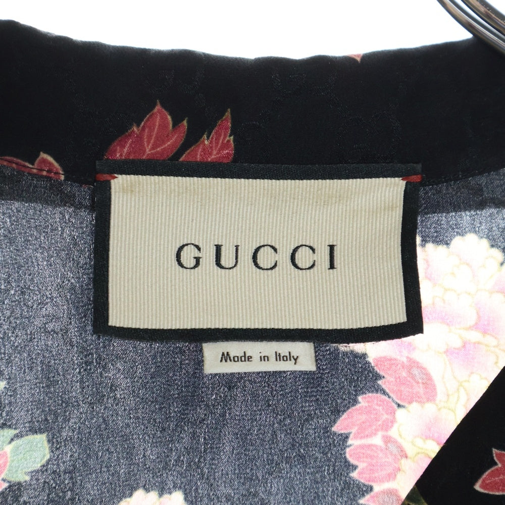 GUCCI(グッチ) フラワープリント GG総柄 オープンカラー半袖シルクシャツ ブラック 625502 ZAEP6